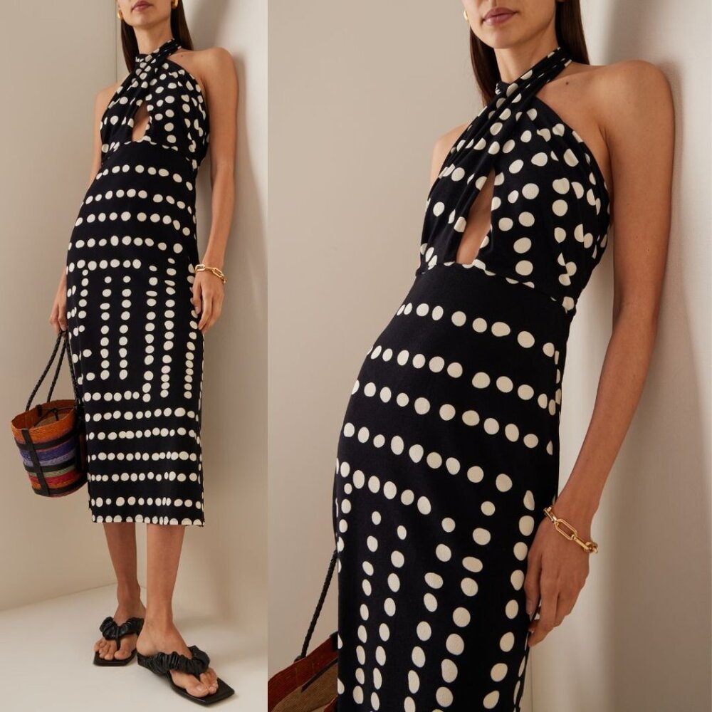 Johanna Ortiz Equatoria Rhythms Midi Dress Black And Ecru Polka Dot Halter Neck - Picture 4 of 16